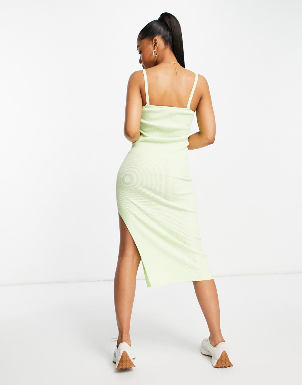 Miss Selfridge rib midi strappy dress in chartruese - part of a set  Product Image