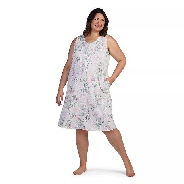 Plus Size Miss Elaine Essentials Floral Print V-Neck Sleeveless Long Nightgown, Womens Product Image