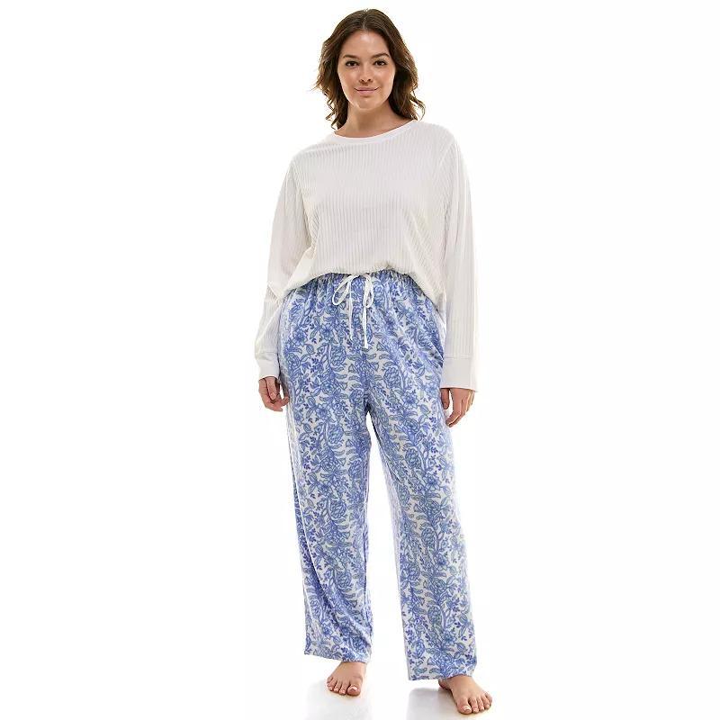 Plus Size Croft & Barrow 2-pc. Long Sleeve Pajama Top & Pajama Pants Sleep Set, Womens Red Toille Product Image