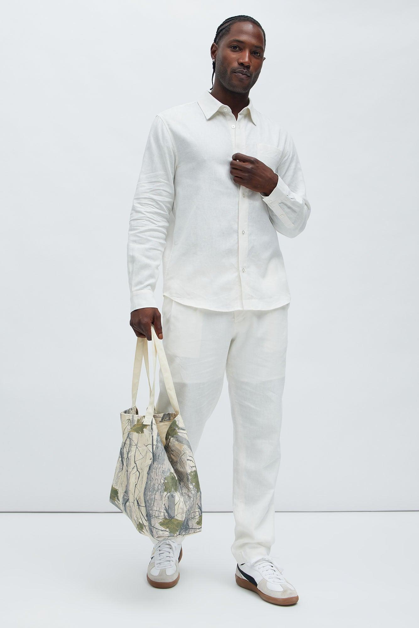 Bahamas Linen Long Sleeve Shirt - White Product Image