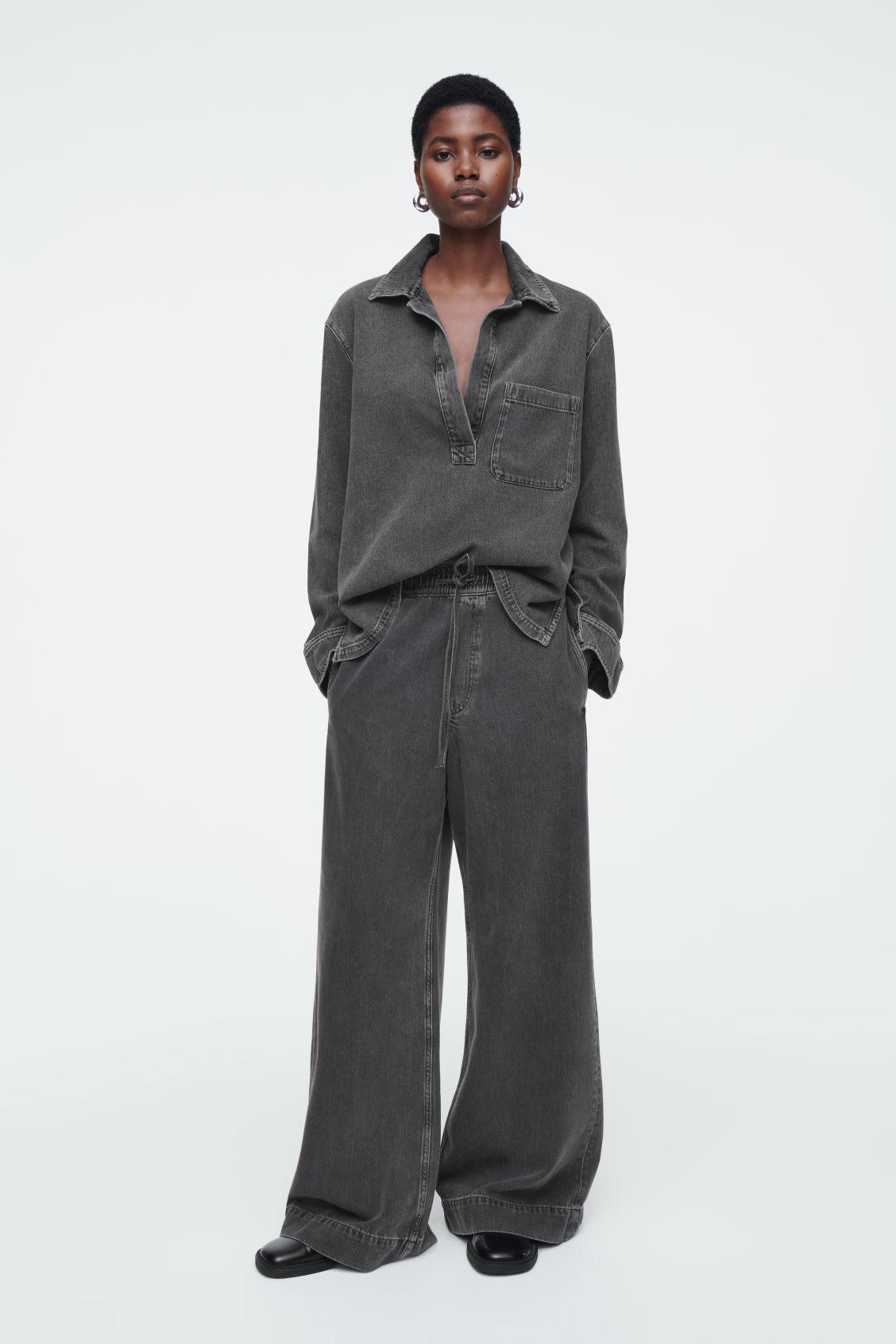 WIDE-LEG FLUID DENIM TROUSERS Product Image