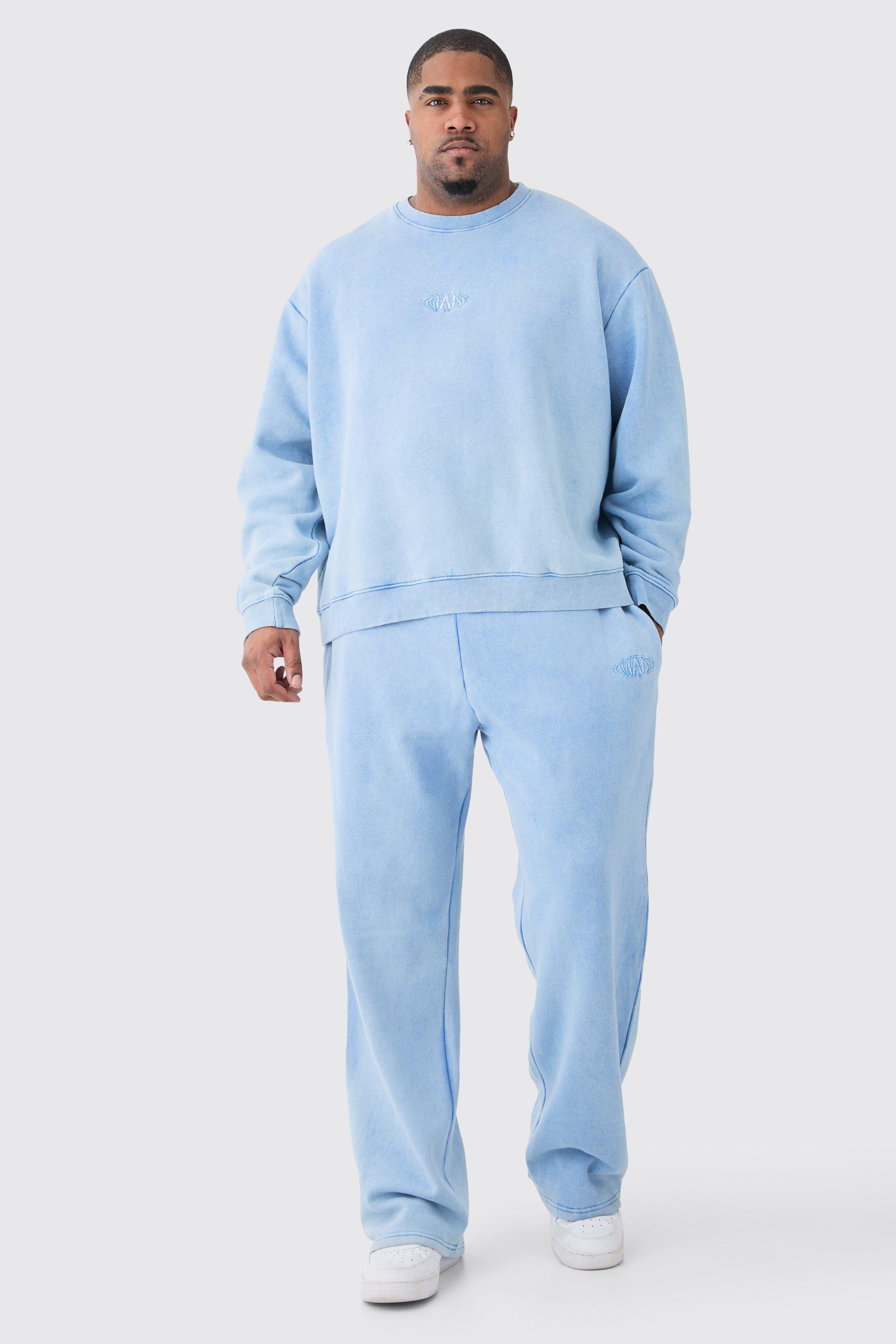 Mens Blue Plus Man Oversized Boxy Laundered Wash Sweatshirt Tracksuit, Blue Product Image