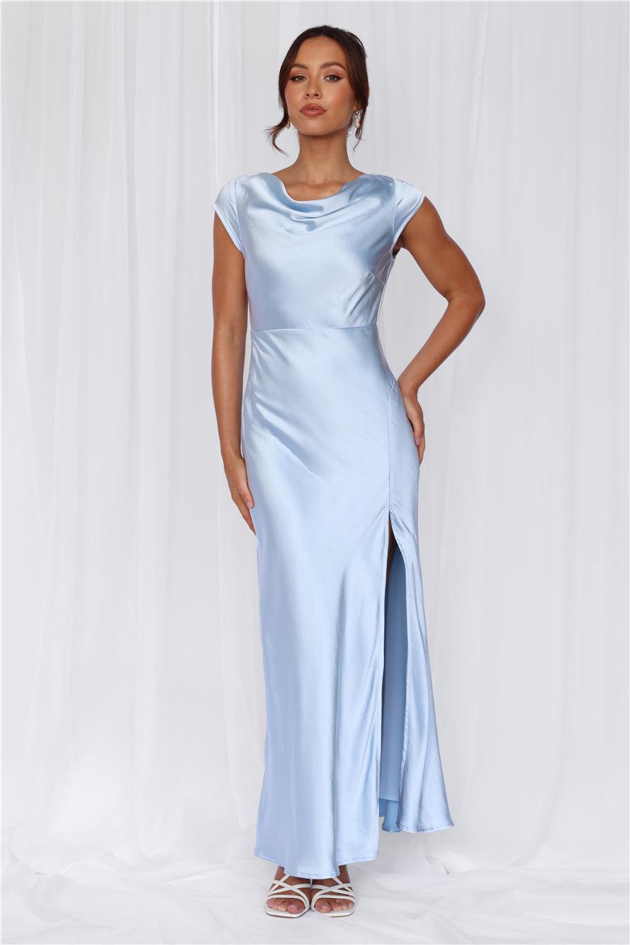 HELLO MOLLY The Valentina Cap Sleeve Satin Maxi Dress Blue Product Image