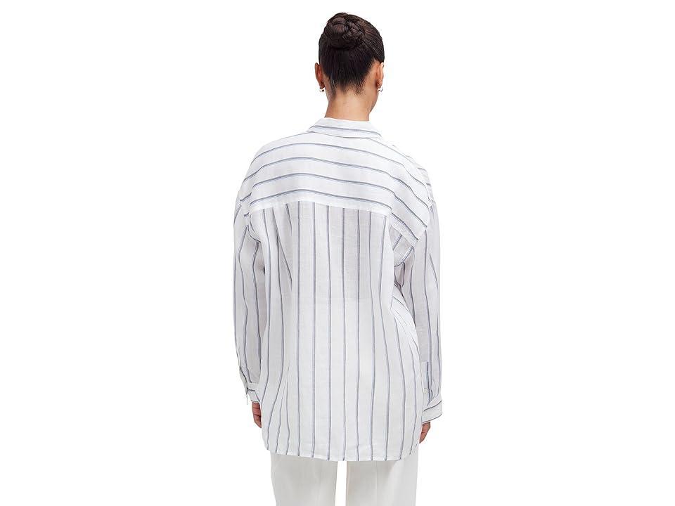 Madewell The Oversized Shirt in Stripe Ramie (Celeste) Women's Clothing Product Image