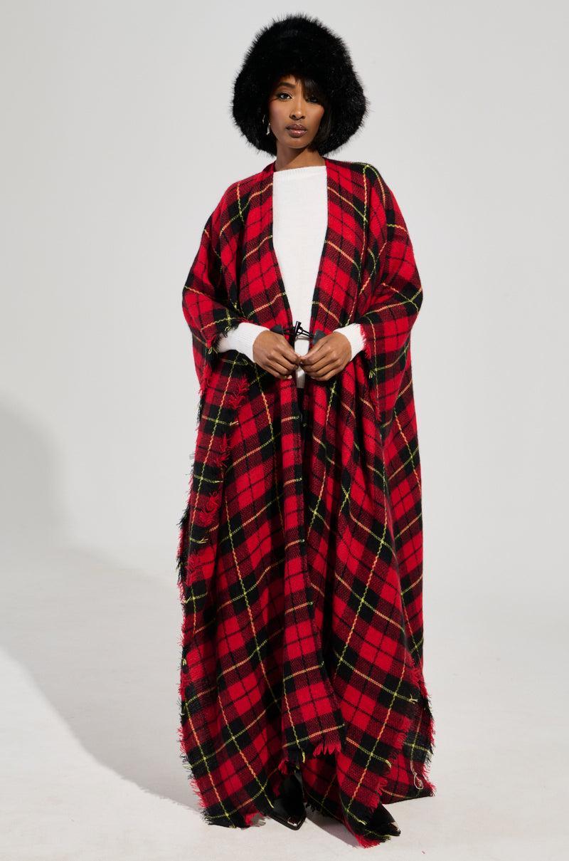 AURETA LONG PLAID PONCHO Product Image