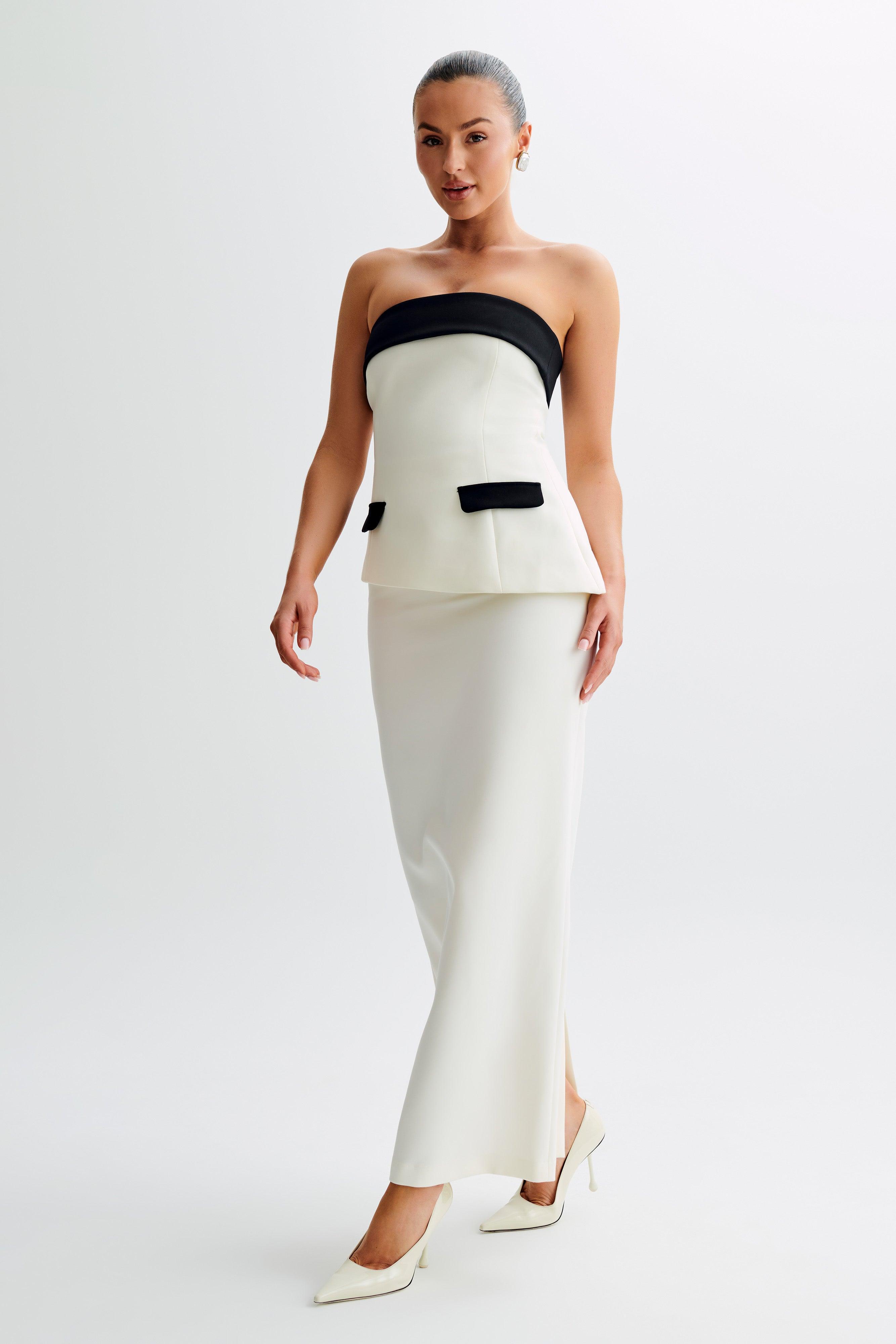 Micah Contrast Suiting Strapless Top - White Product Image