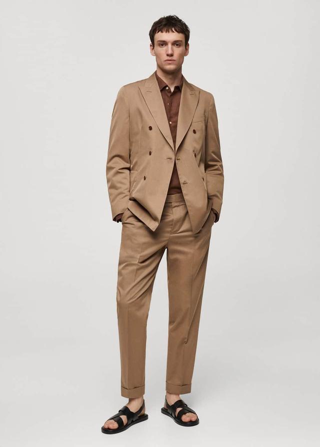 MANGO MAN - Virgin wool cotton suit pants with pleats brownMen Product Image