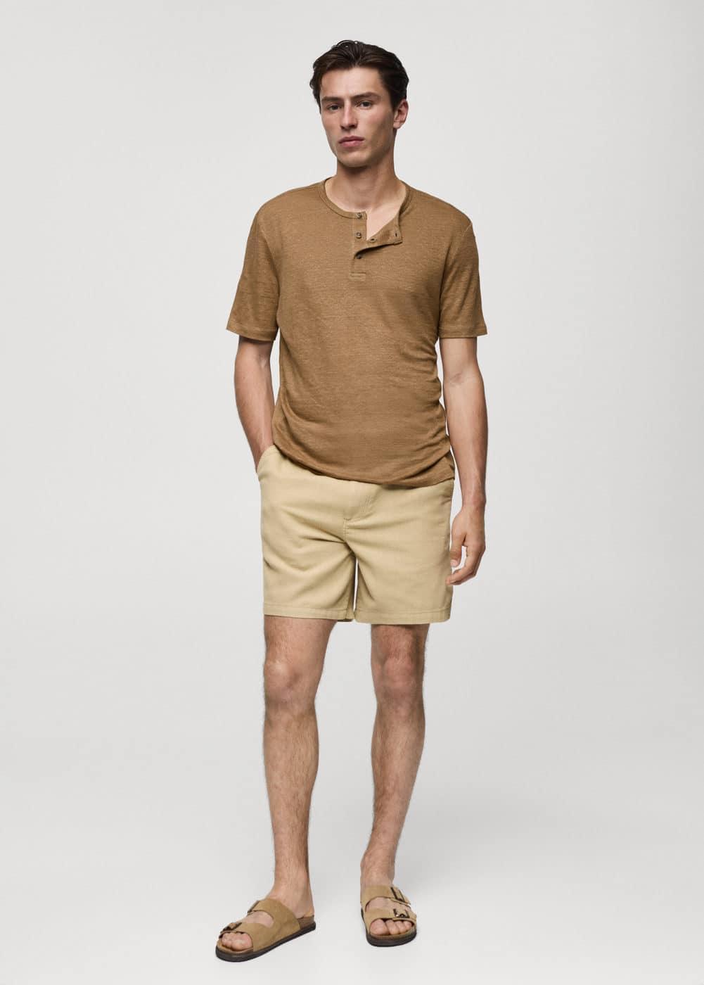 MANGO MAN - Slim-fit linen-blend t-shirt beigeMen Product Image