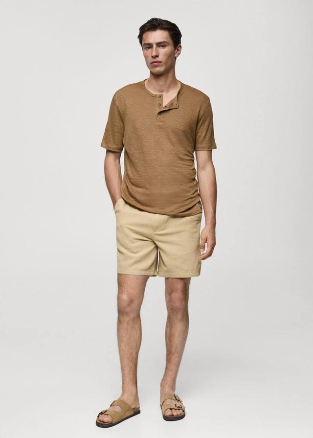 MANGO MAN - Slim-fit linen-blend t-shirt beigeMen Product Image