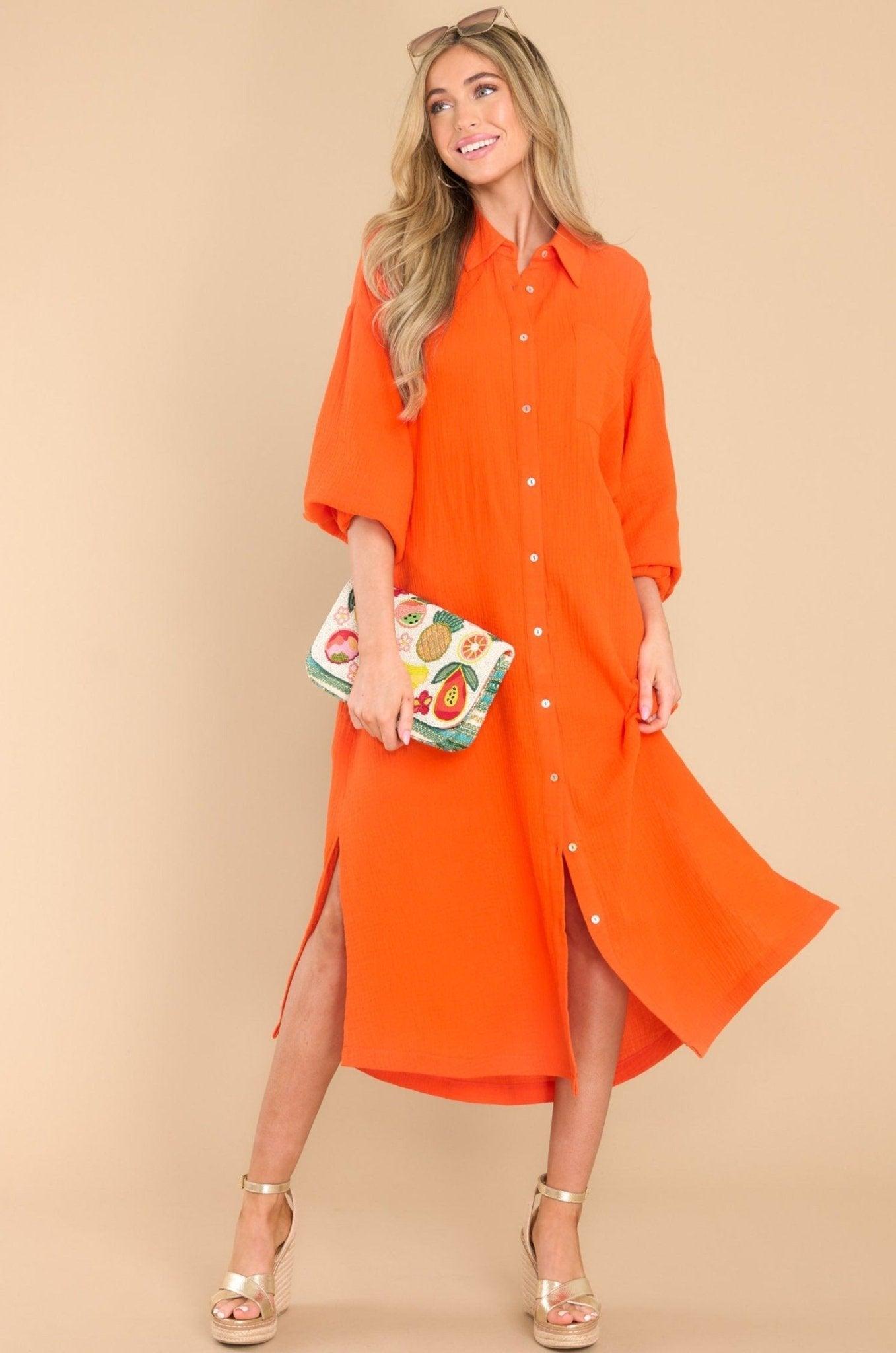 Aura Somewhere Up Above Flame Midi Dress Orange Product Image