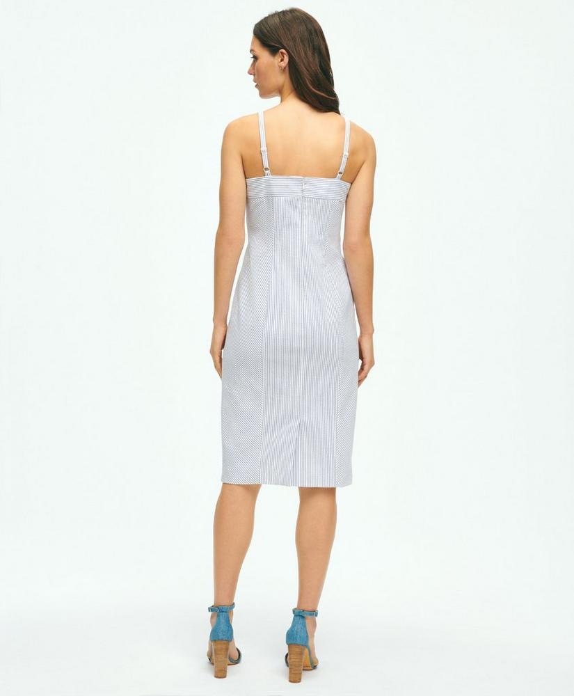 Bias-Cut Sheath Dress In Striped Seersucker Cotton Blend Product Image