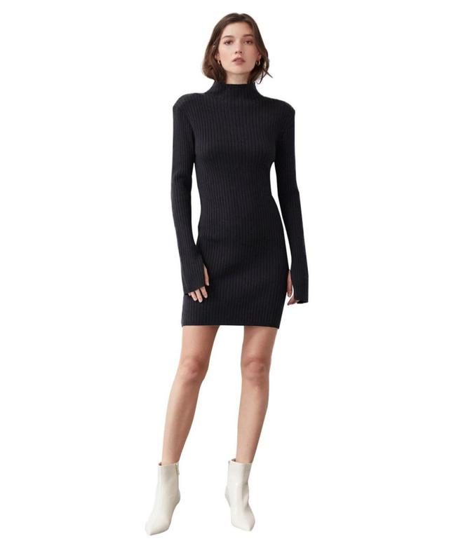 Womens Iliana Mock Neck Ribbed Sweater Mini Dress - Light Product Image