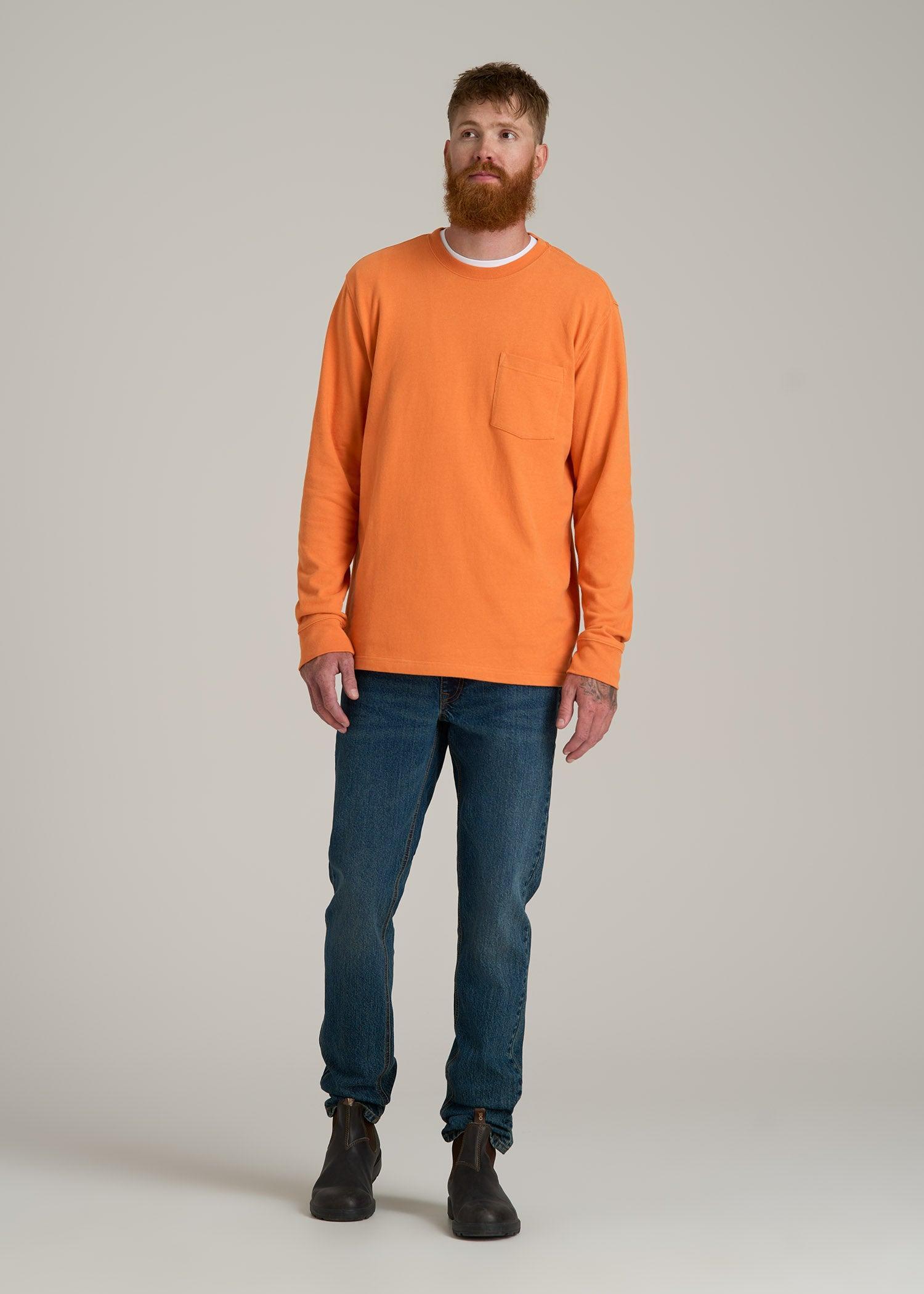 LJ&S Long Sleeve Workwear Pocket Tall Men's Tee in Marmalade Product Image