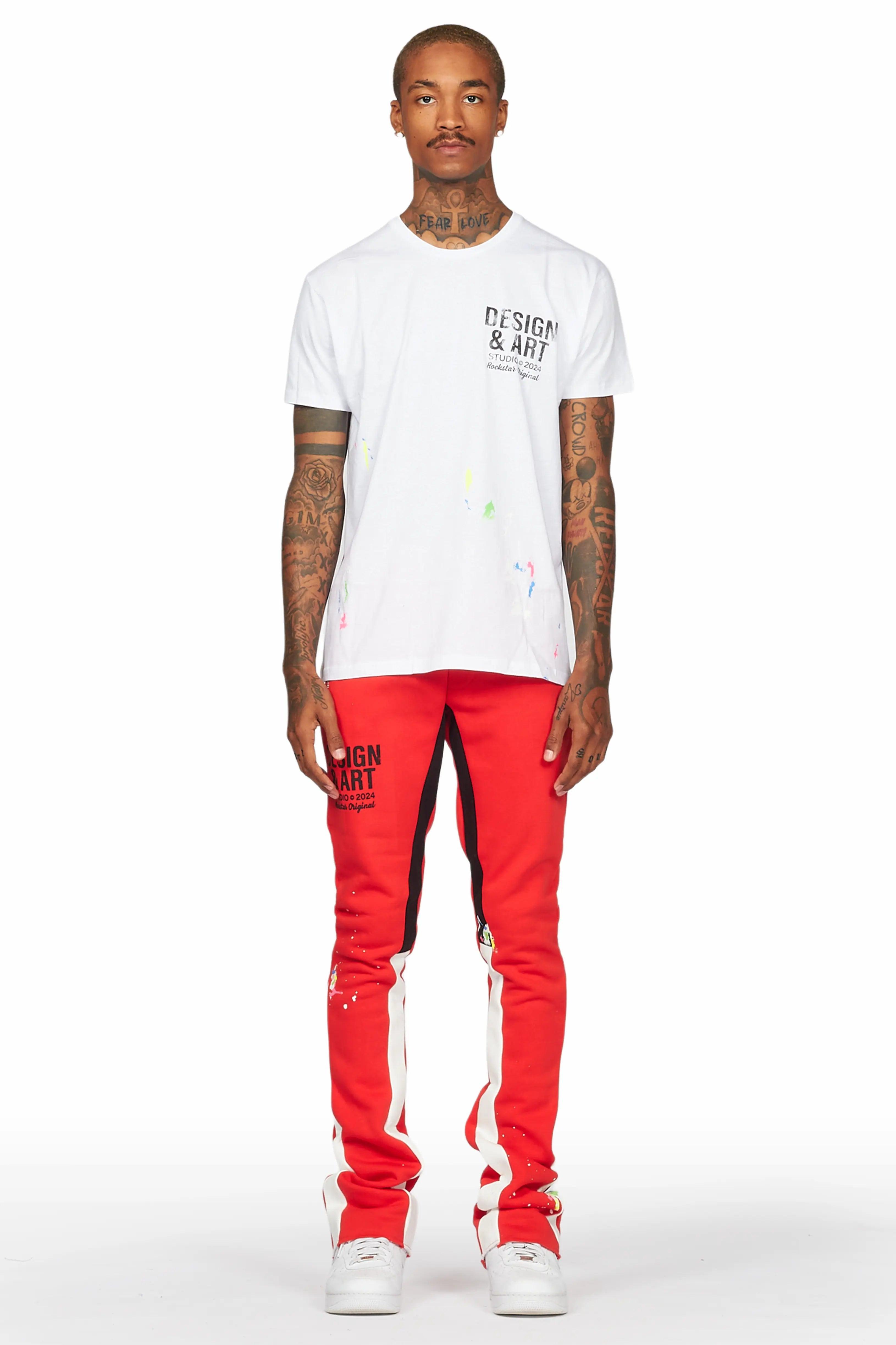 Mancha White/Red T-Shirt Stacked Flare Track Set Male Product Image