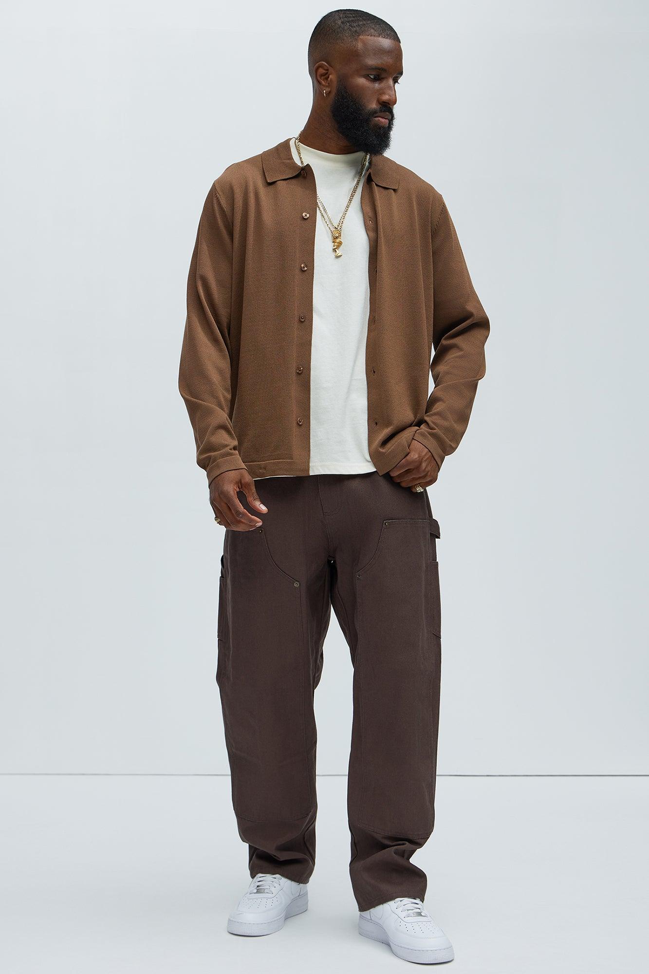 Baker Lightweight Polo Cardigan - Brown Product Image