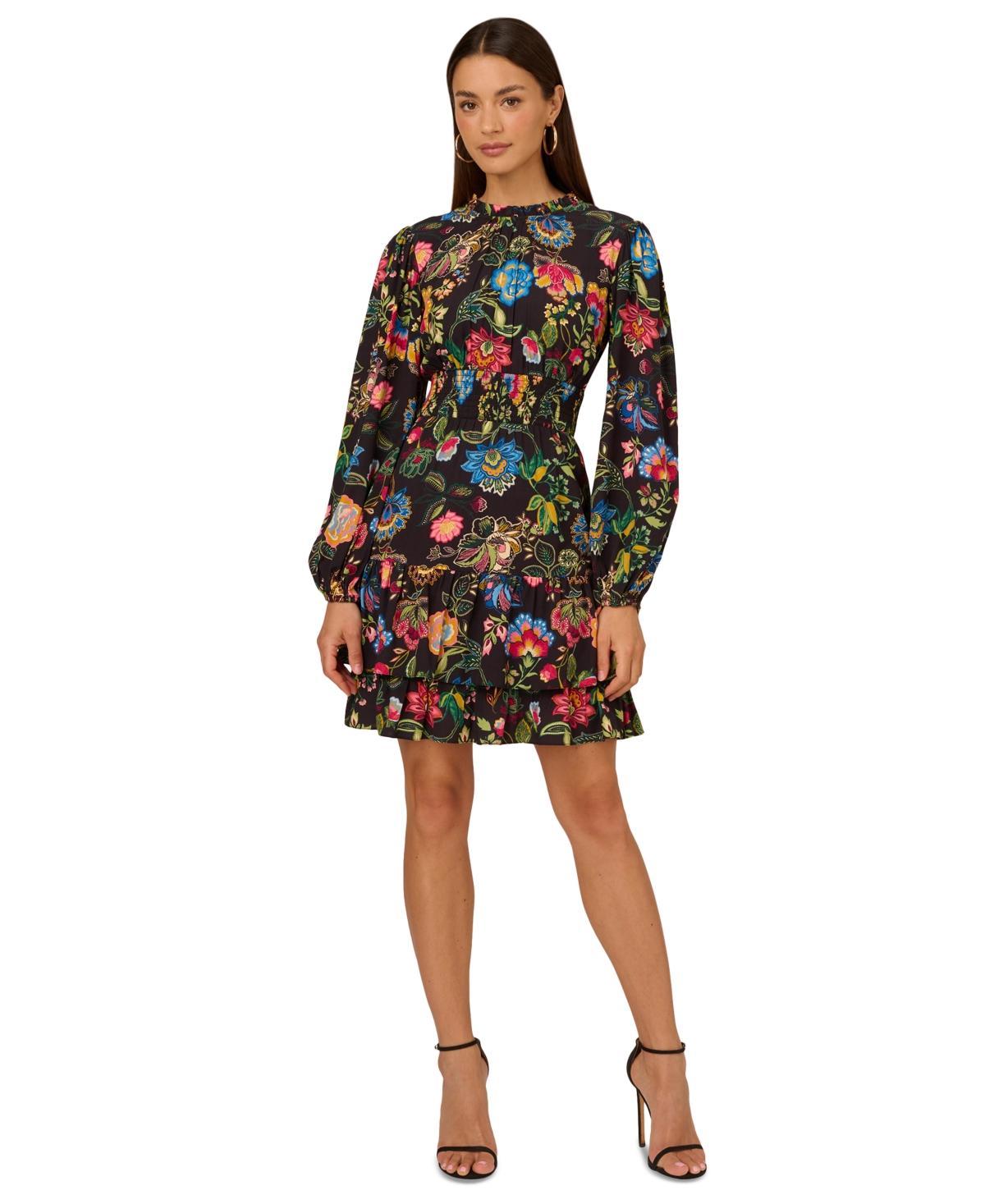 Adrianna by Adrianna Papell Womens Ruffled Floral Fit & Flare Dress Product Image