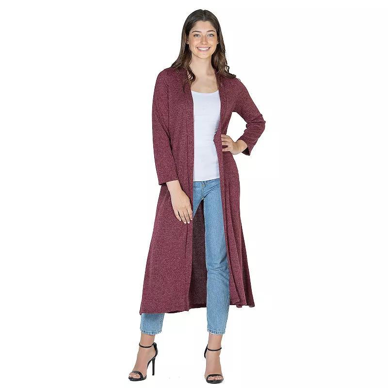 Womens 24Seven Comfort Apparel Long Duster Open Front Knit Cardigan Product Image