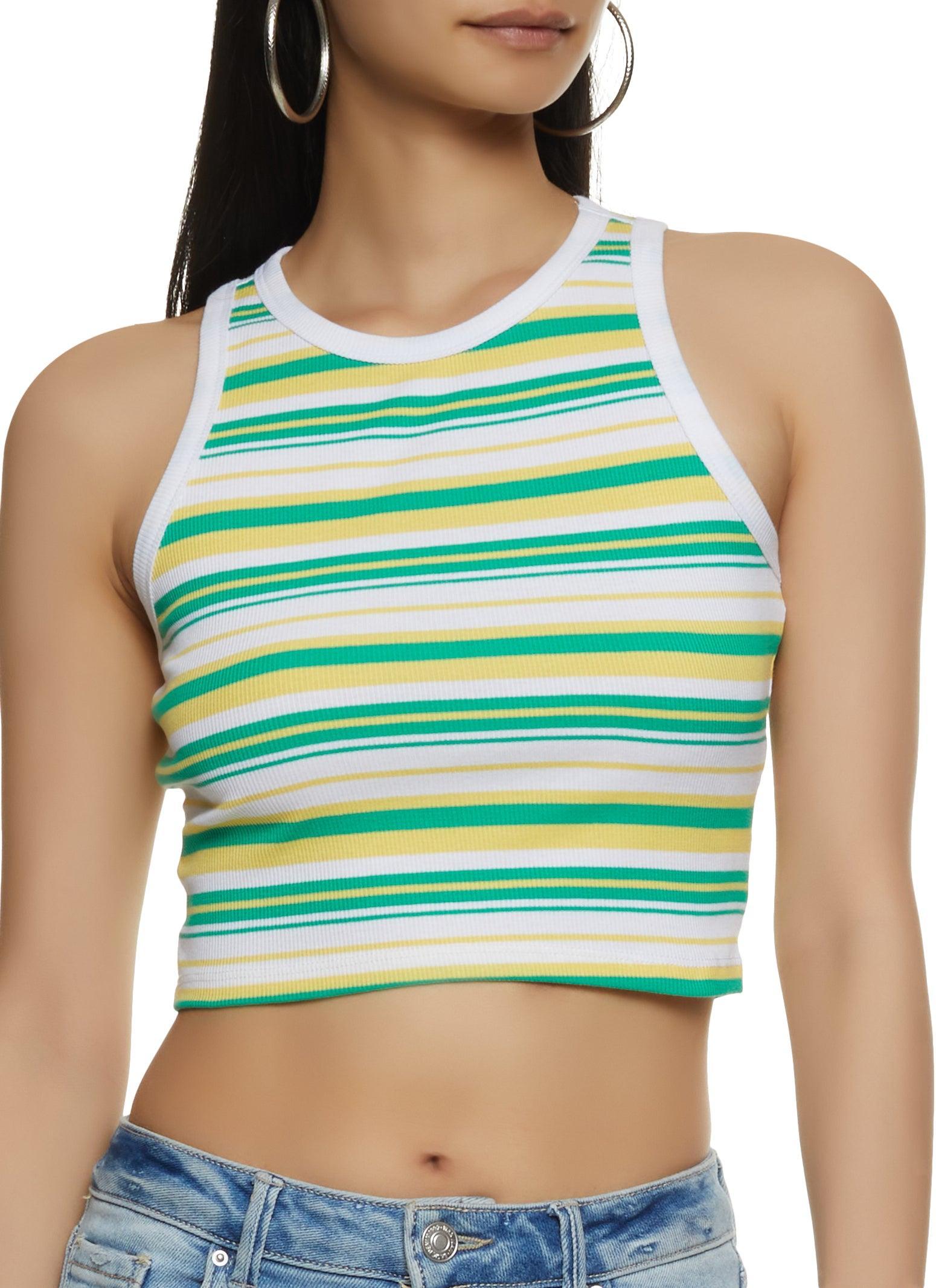 Womens Striped Racerback Cropped Tank Top Product Image