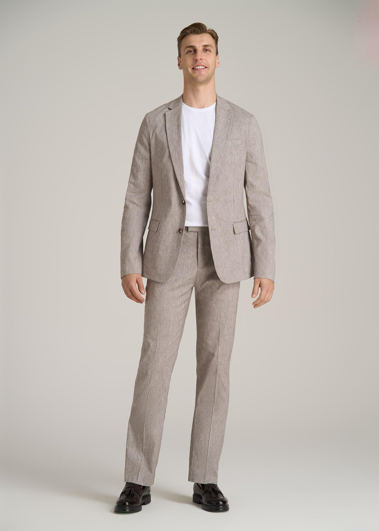 Stretch Linen Blazer for Tall Men in Brown Linen Product Image