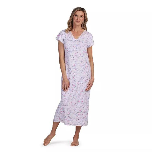 Womens Miss Elaine Essentials Micro Velvet Long Gown Pink Purple Print Product Image