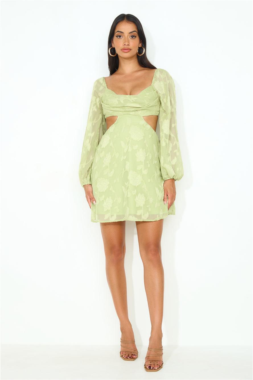 Dainty Long Sleeve Mini Dress Green Product Image