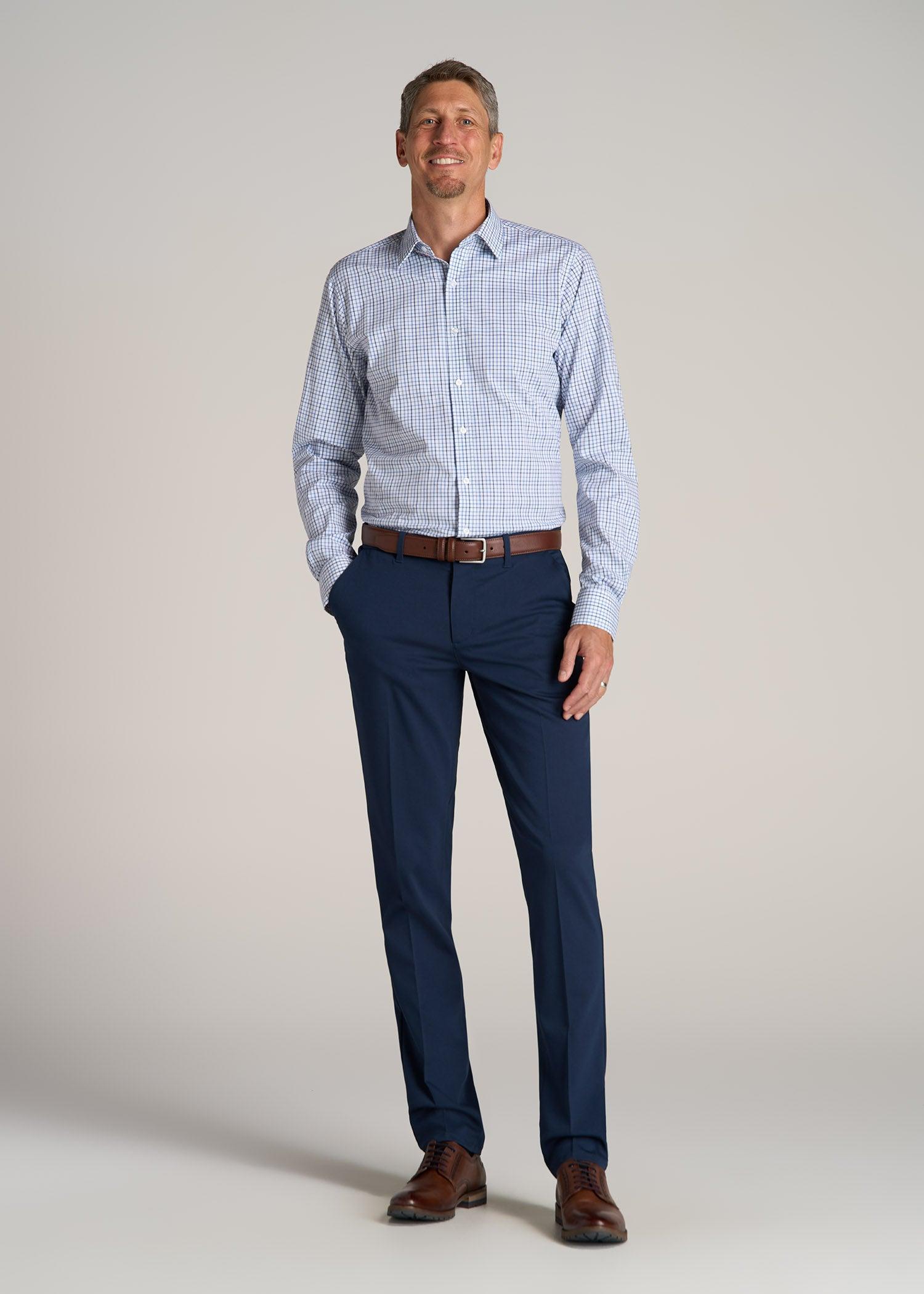 Oskar Button-Up Dress Shirt for Tall Men in Blue and Black Grid Male Product Image