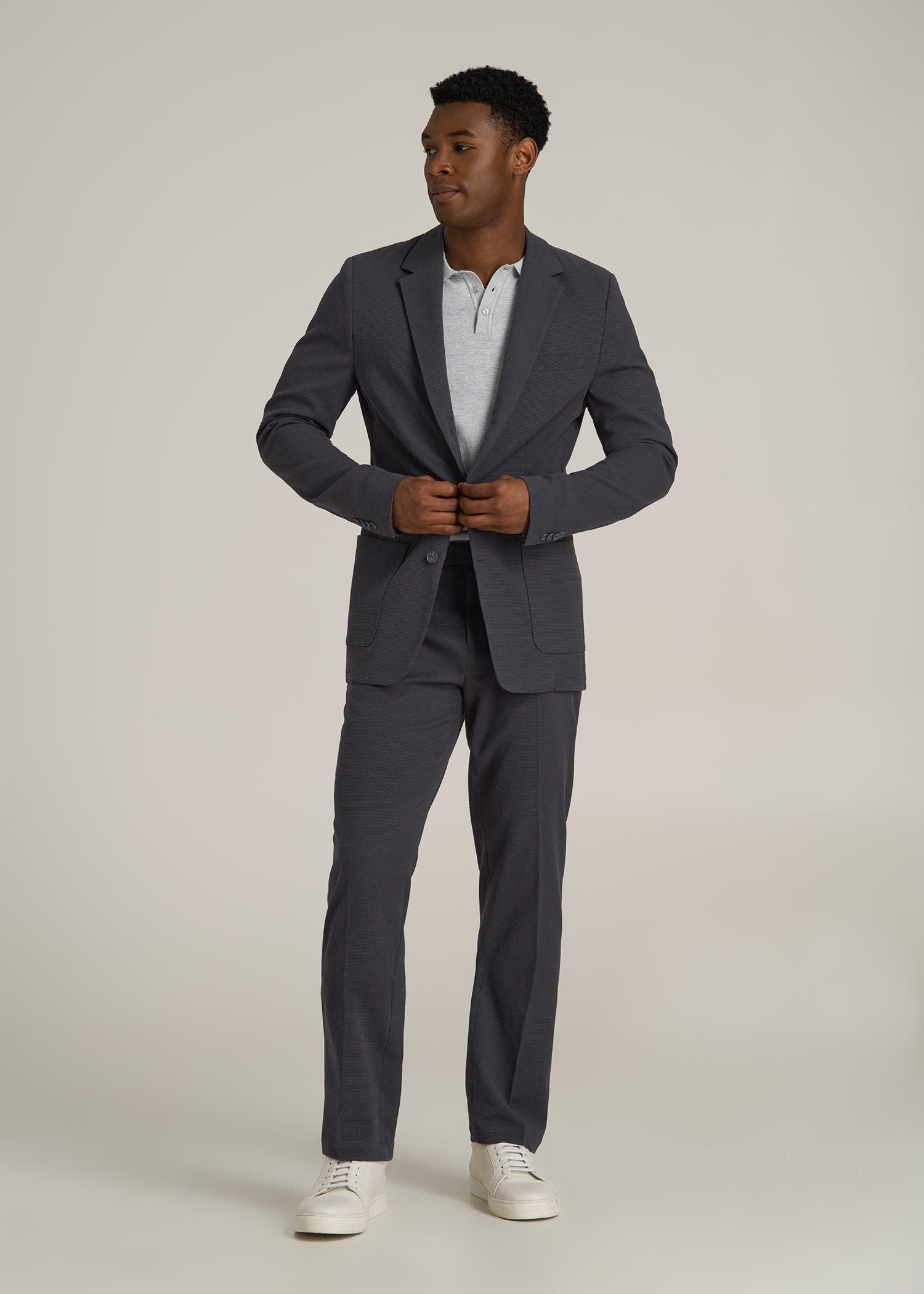 Textured Garment Washed Stretch Cotton Tall Blazer in Iron Grey Product Image