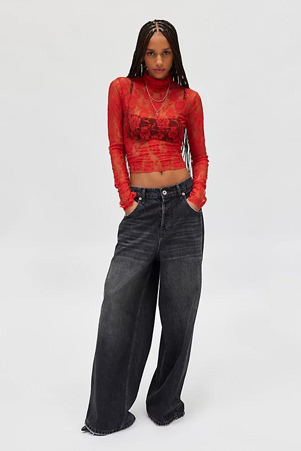 Out From Under Clarise Sheer Rose Floral Lace Turtleneck Top Womens at Urban Outfitters Product Image