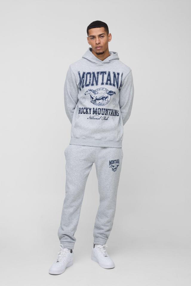 Western Varsity Printed Hooded Tracksuit | boohooMAN USA Product Image