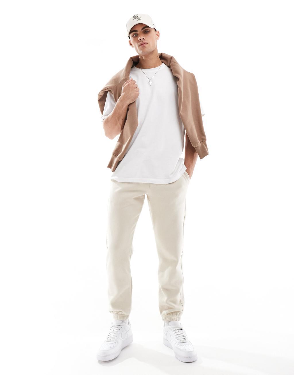 Bershka basic sweatpants in light beige Product Image