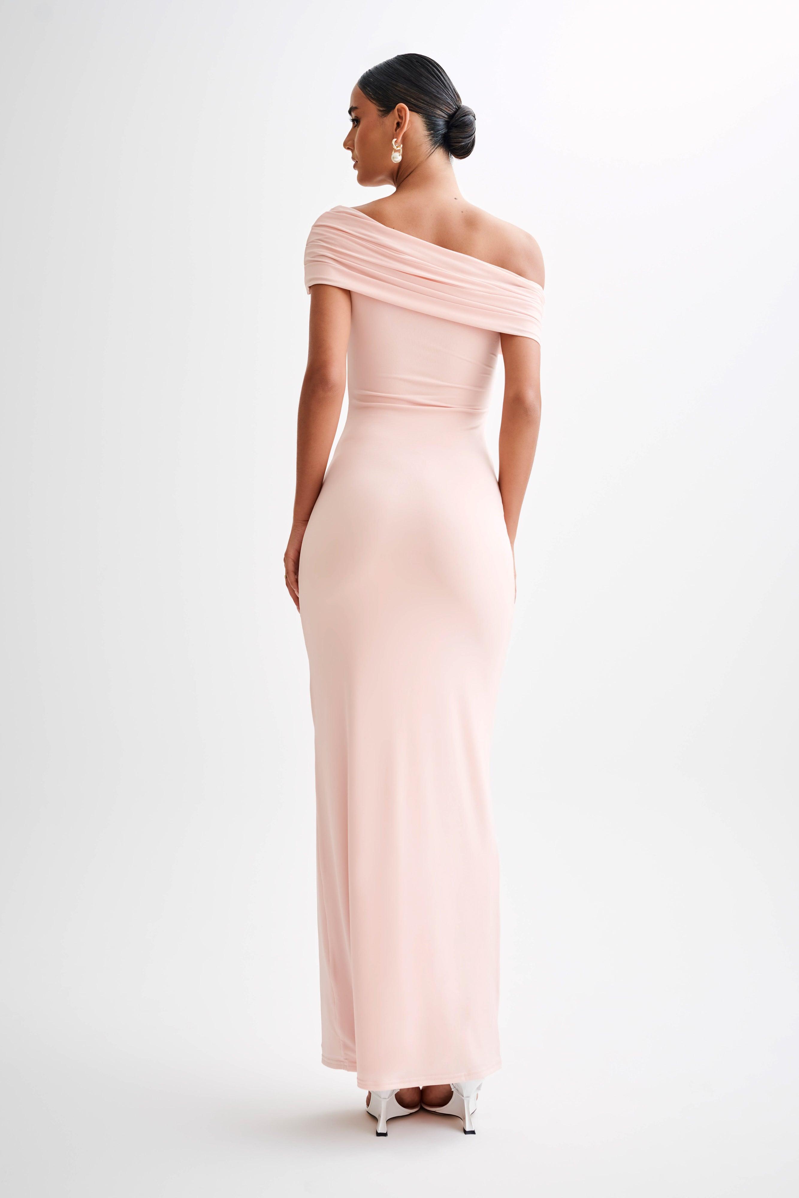 Cassandra Off Shoulder Slinky Maxi Dress - Pale Pink Product Image