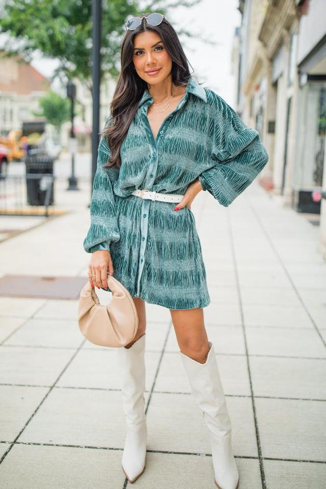 What It Does To Me Teal Textured Long Sleeve Mini Dress Product Image