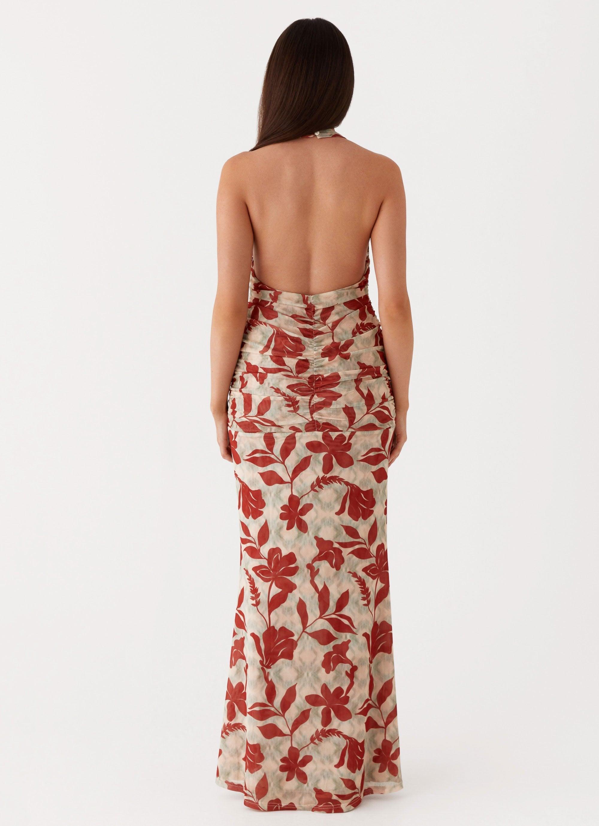 Ardenia Halter Maxi Dress - Red Green Floral Product Image