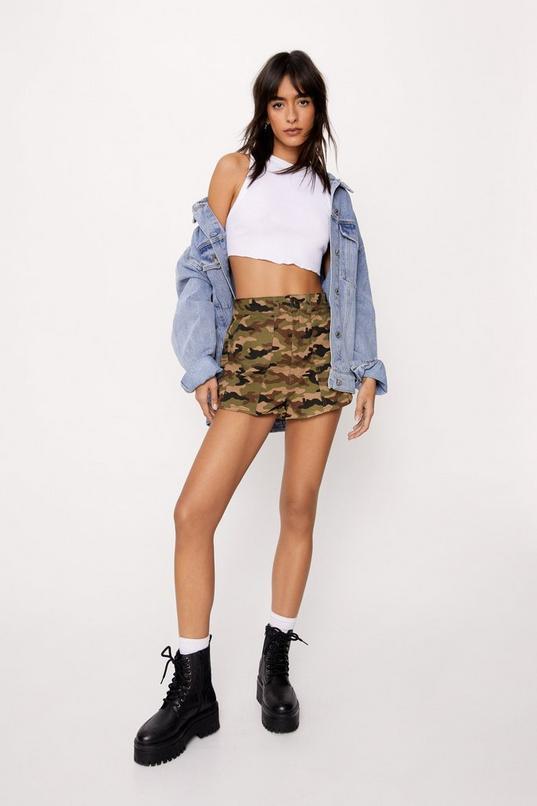 High Waist Camo Shorts Product Image