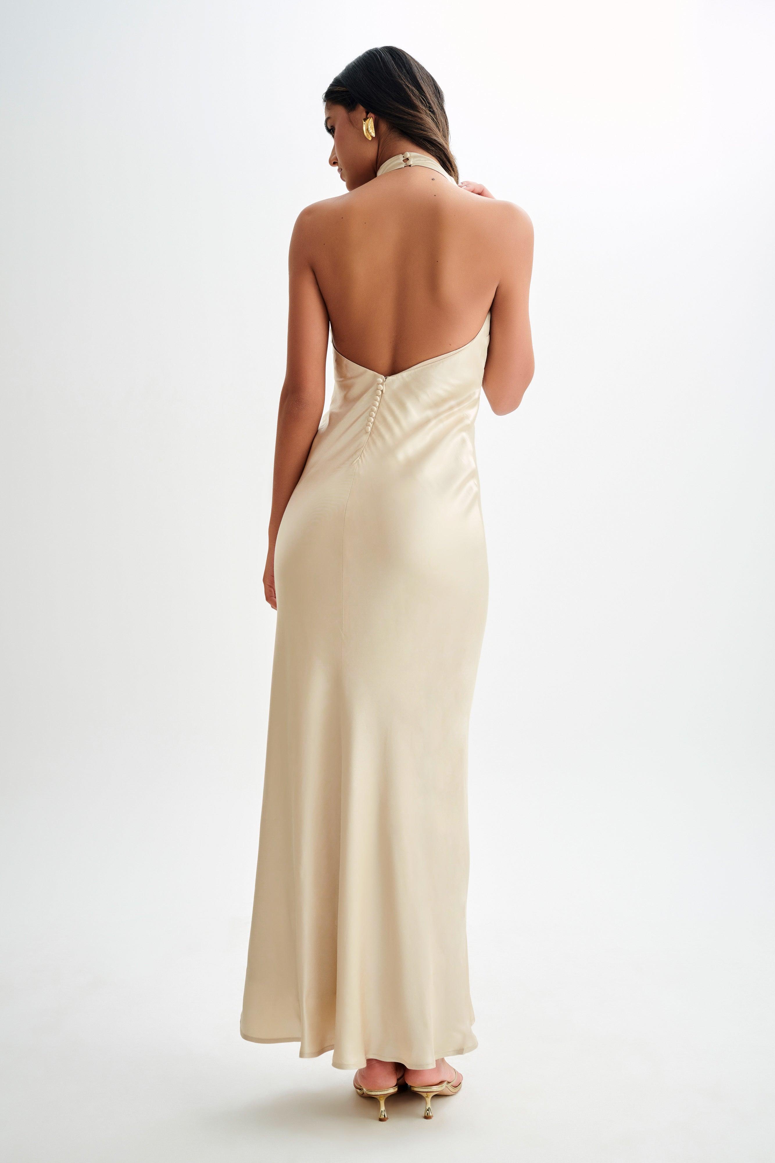 Esther Iridescent Satin Cowl Maxi Dress - Gold Product Image