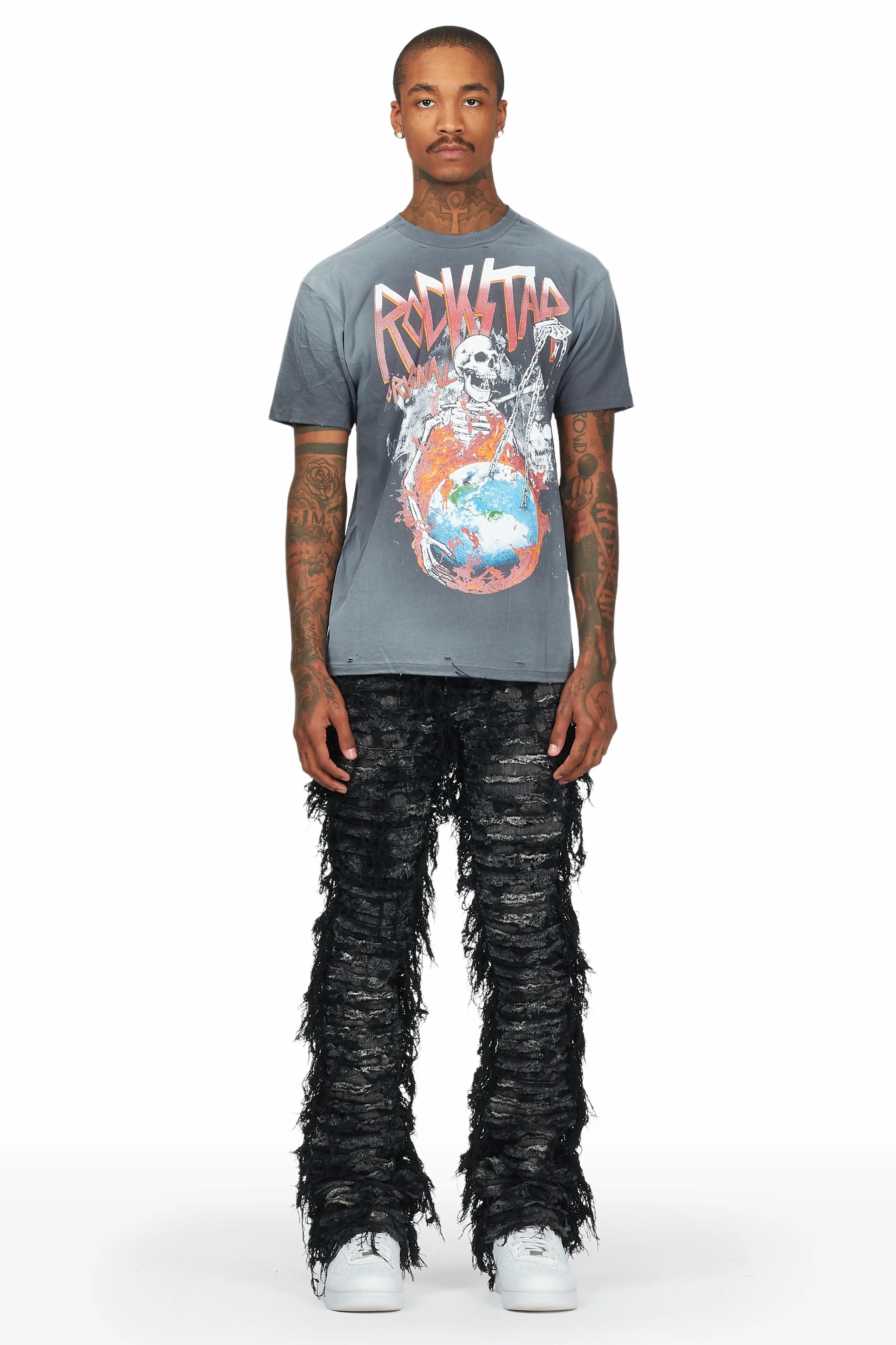 Bossko Black Stacked Flare Jean Male Product Image