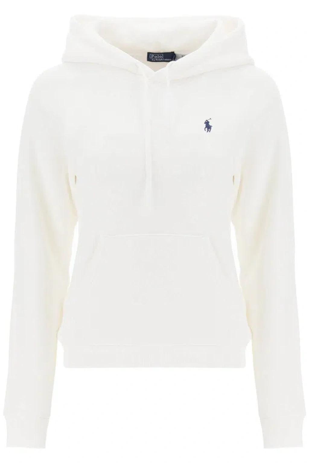 POLO RALPH LAUREN Logo Embroidered Drawstring Hoodie In White Product Image