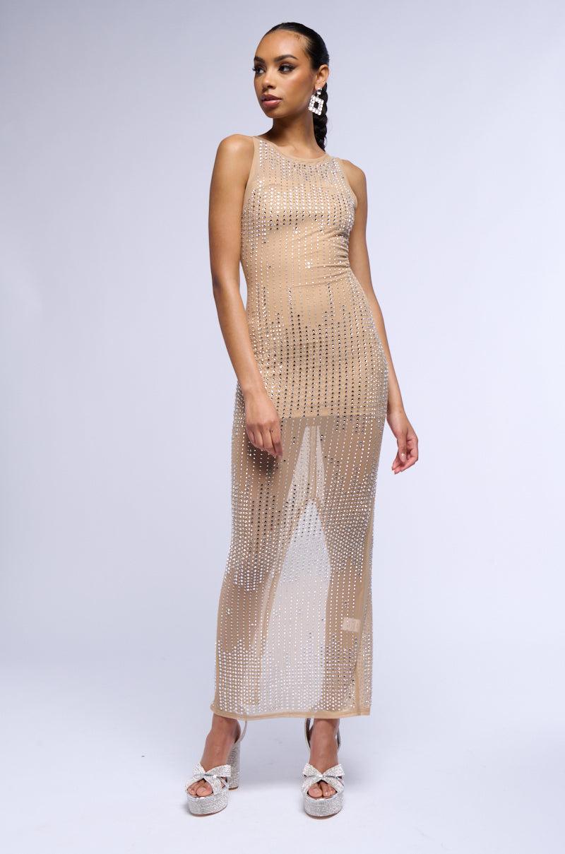 GLITZ AND GLAM RHINESTONE MESH MAXI DRESS Product Image