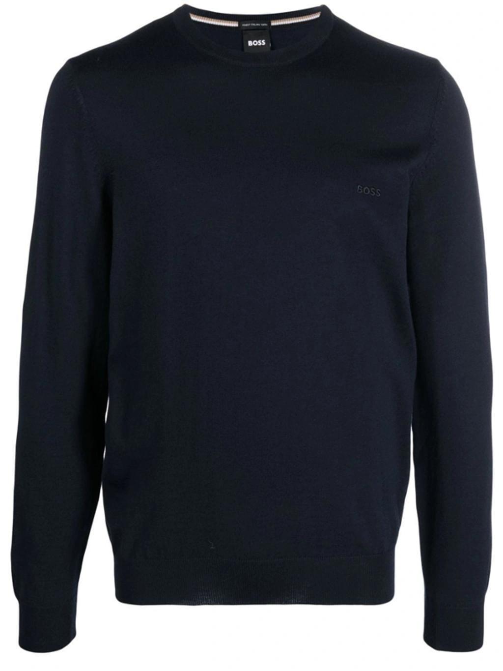 HUGO BOSS Crewneck Virgin Wool Jumper In Blue Product Image