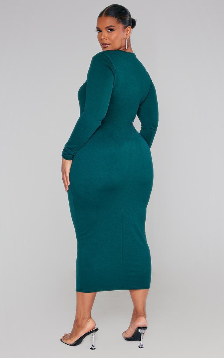 Plus Emerald Green Sweetheart Neck Long Sleeve Midi Dress Product Image