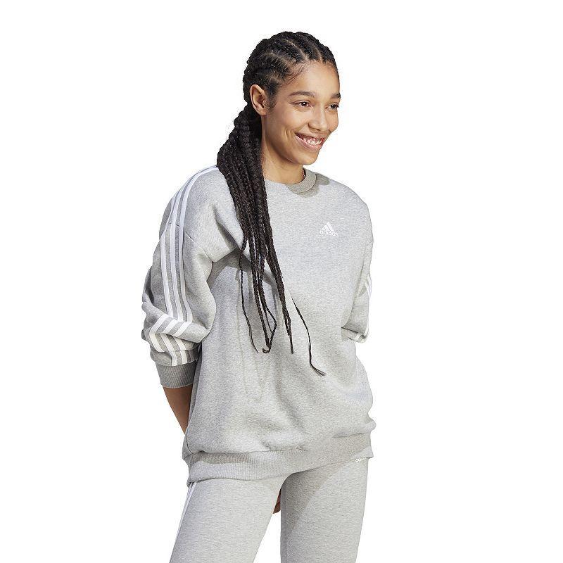 Womens adidas Essentials 3-Stripes Oversized Fleece Sweatshirt Med Grey Product Image