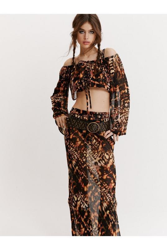 Sheer Animal Print Maxi Beach Cover Up Skirt product image