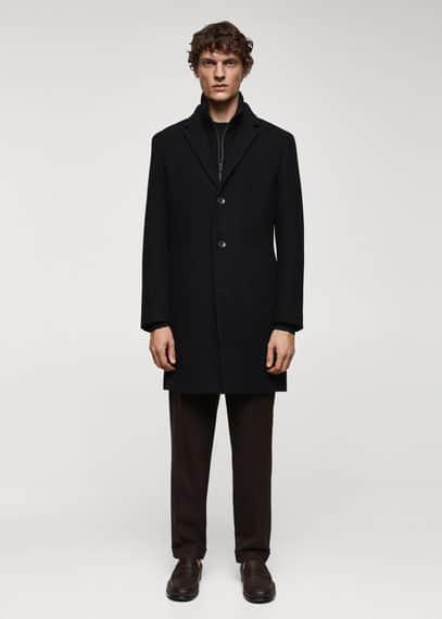 MANGO MAN - Wool coat with detachable collar blackMen Product Image