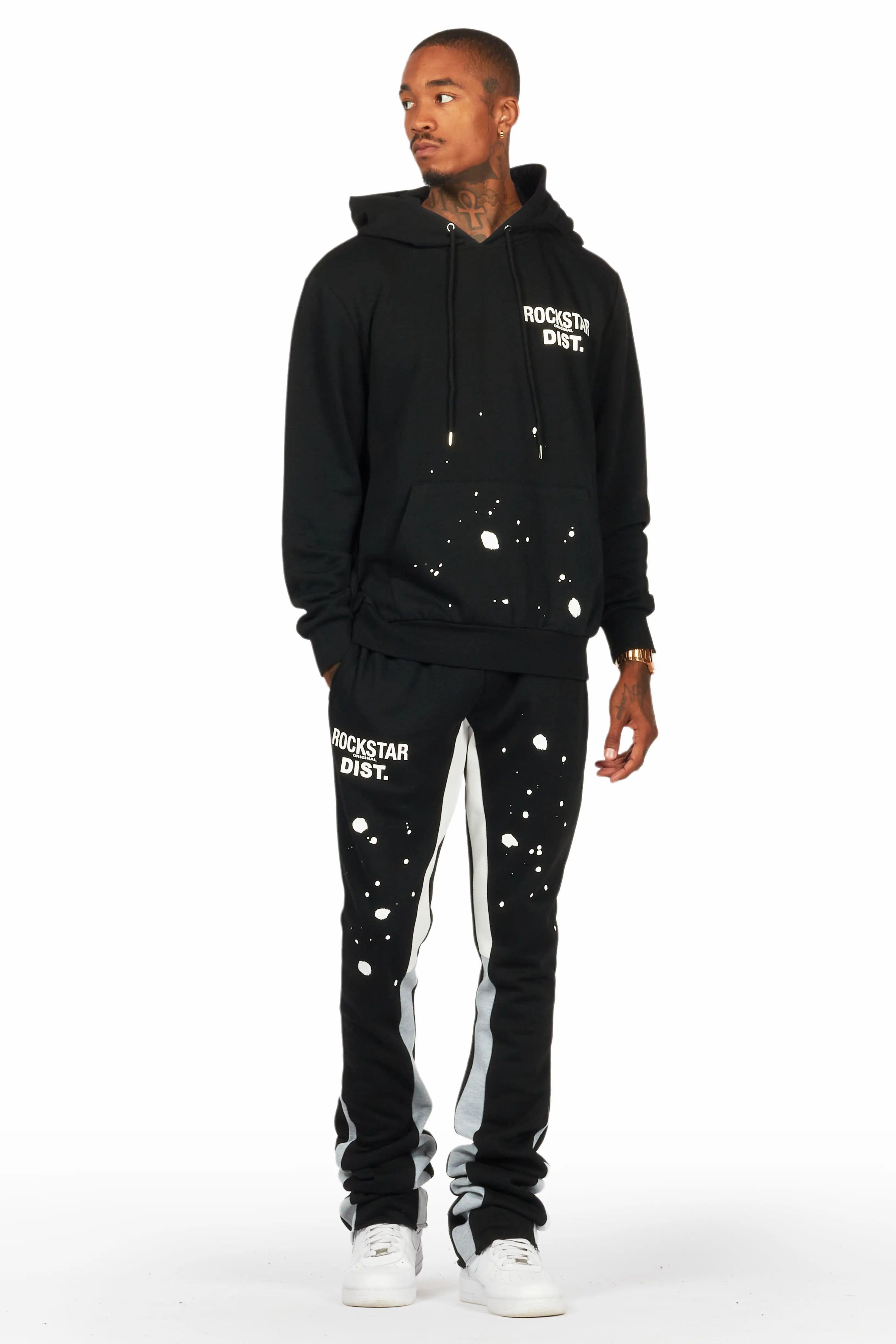 Raffer Black/White Hoodie/Super Stacked Flare Pant Set Male Product Image