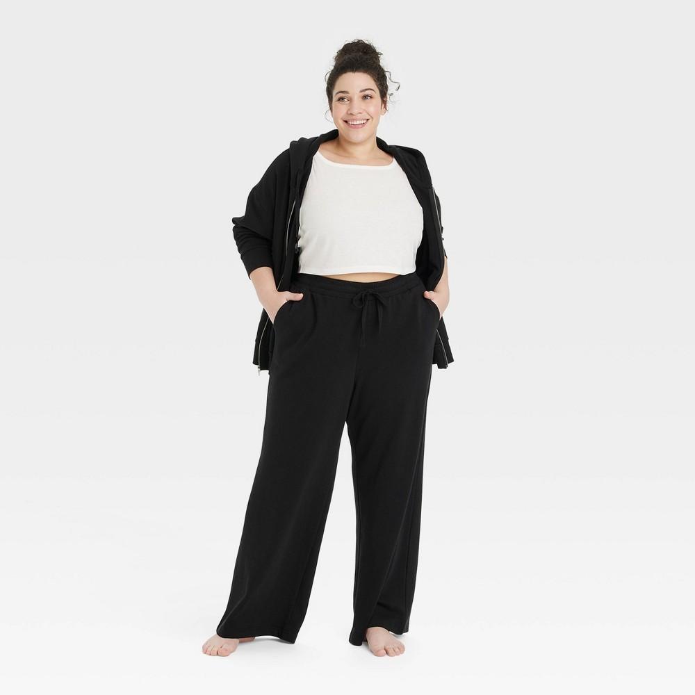 Womens Fleece Wide Leg Lounge Pants - Colsie Black Product Image