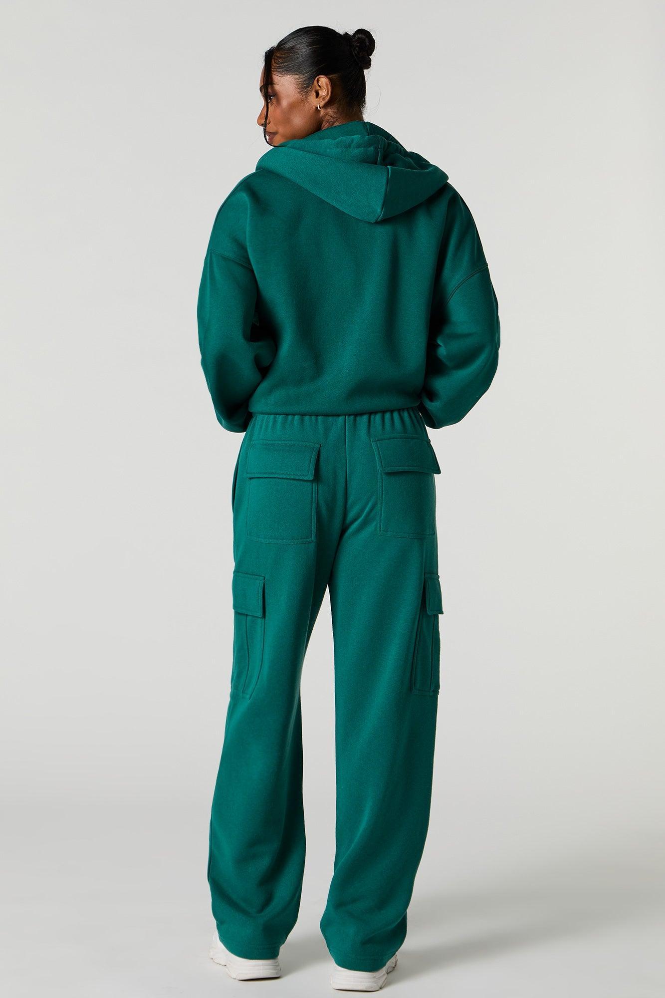 Solid Wide Leg Fleece Cargo Sweatpant Female Product Image