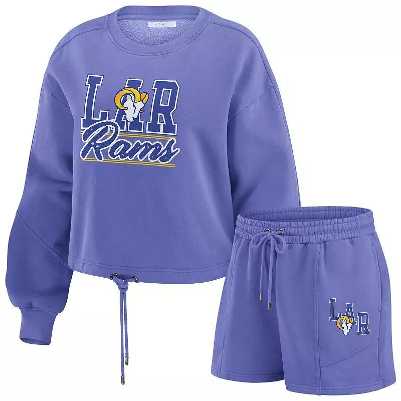 Womens WEAR by Erin Andrews Royal Los Angeles Rams Washed Fleece Long Sleeve T-Shirt & Shorts Lounge Set Product Image