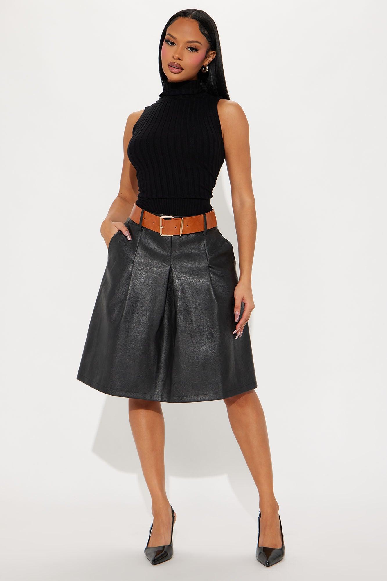 Kylee Faux Leather Midi Skirt - Black Product Image