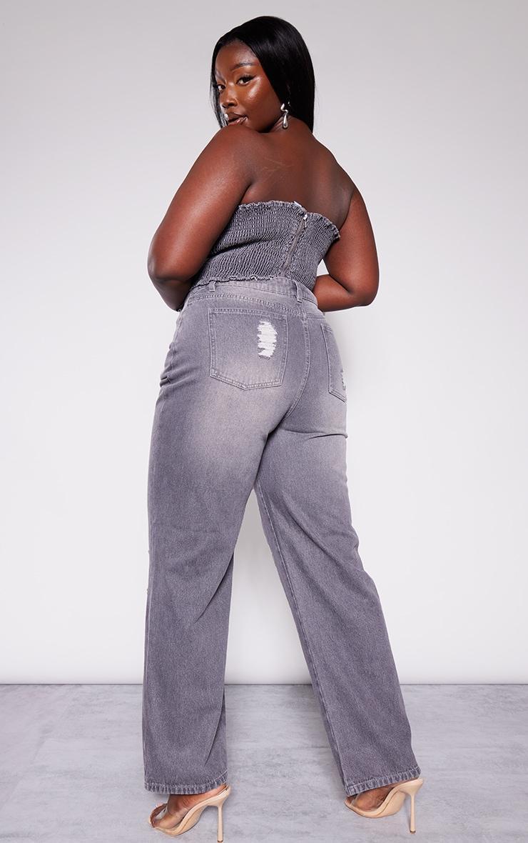 Plus Washed Grey Detachable Bandeau Denim Jumpsuit  Product Image