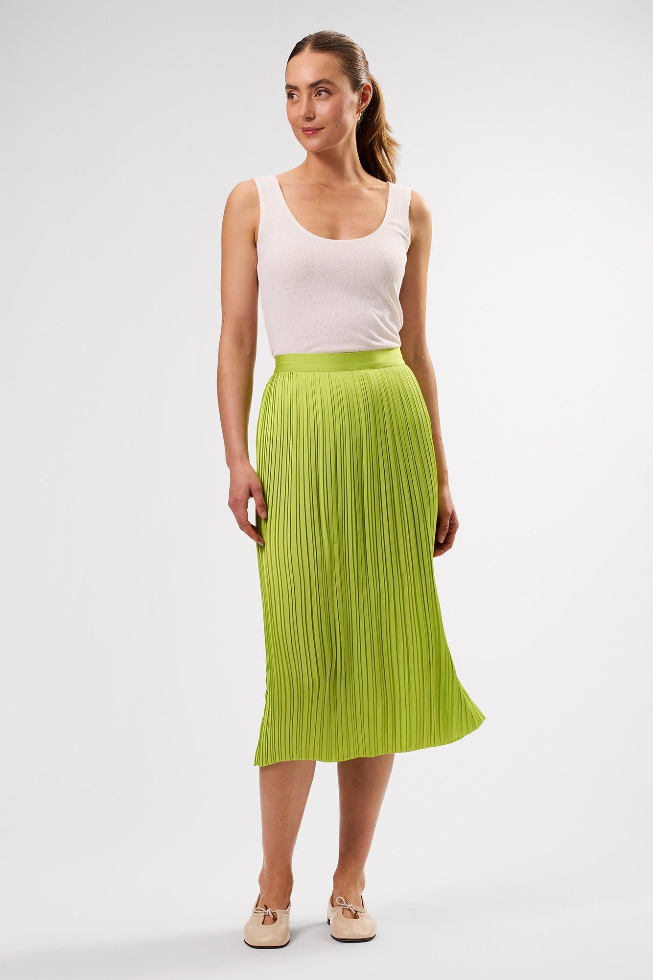 Blaze Pleated Recycled Sateen Skirt - Lime Green Product Image